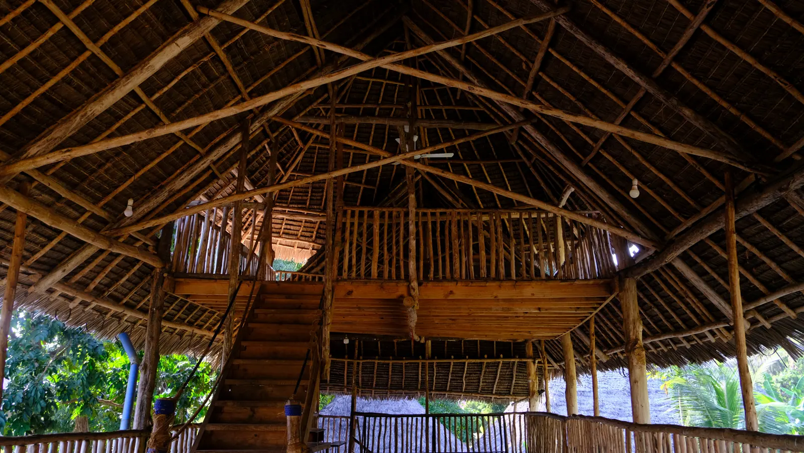 Interior structure of a hand-built Makuti roof at Assalam