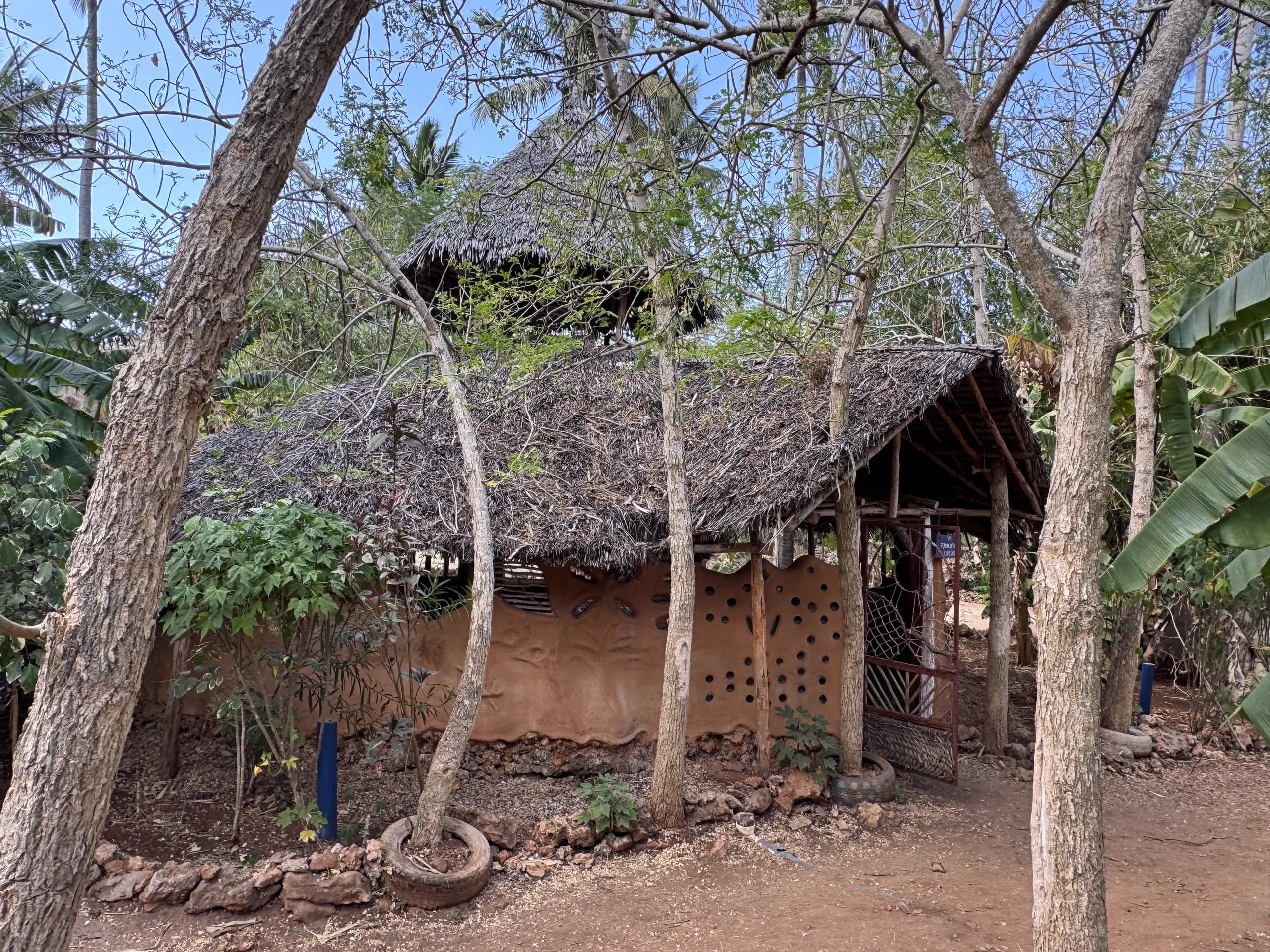 The Earth House standing among trees at the Living PEACE Village