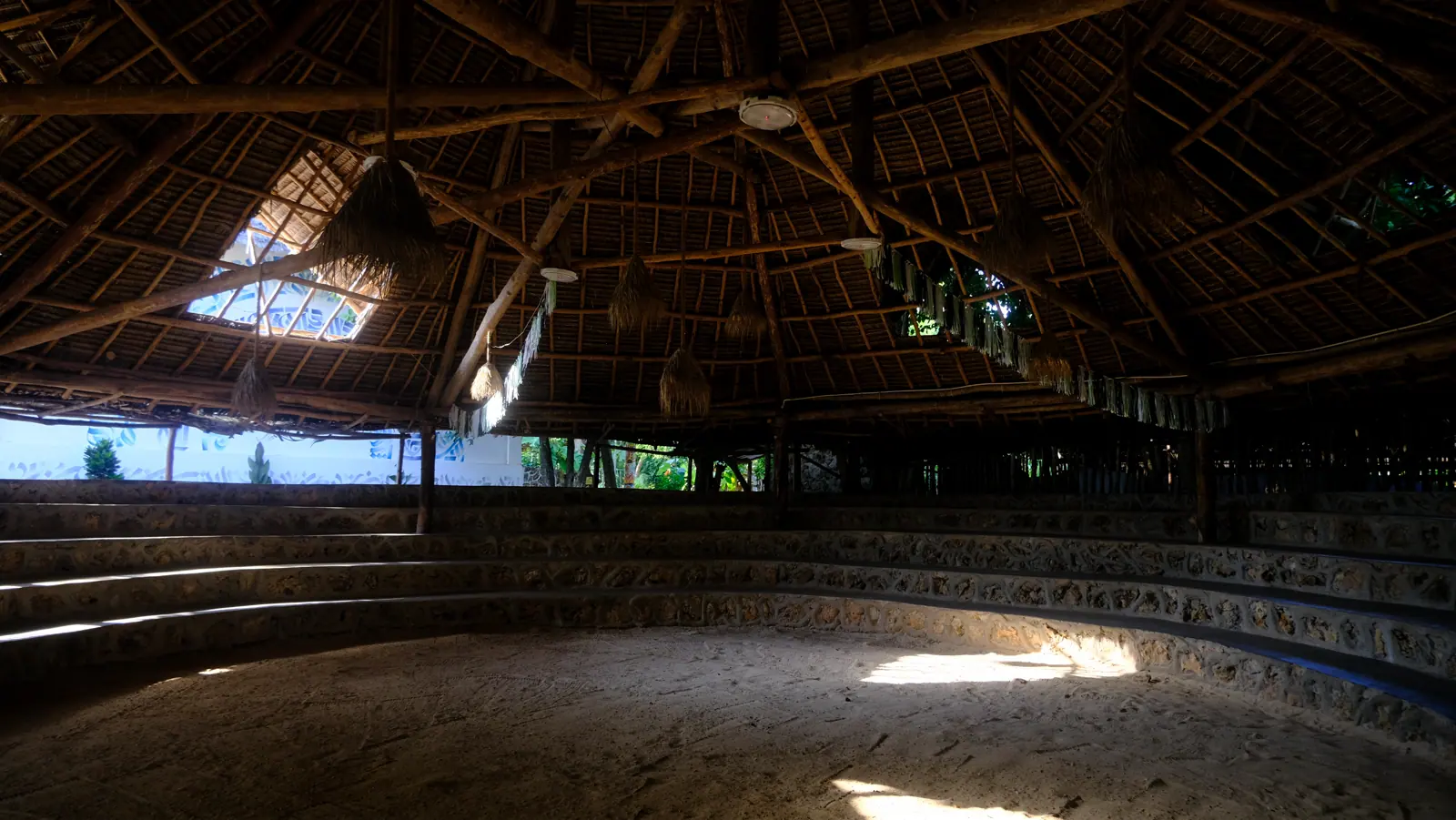 Empty circular Amphitheatre beneath its Makuti roof
